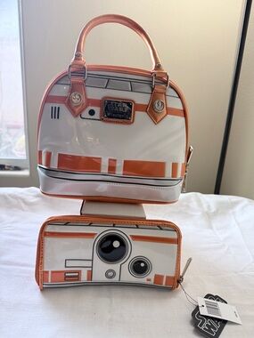 Loungefly White & Orange BB-8 Dome Satchel with Matching Wallet